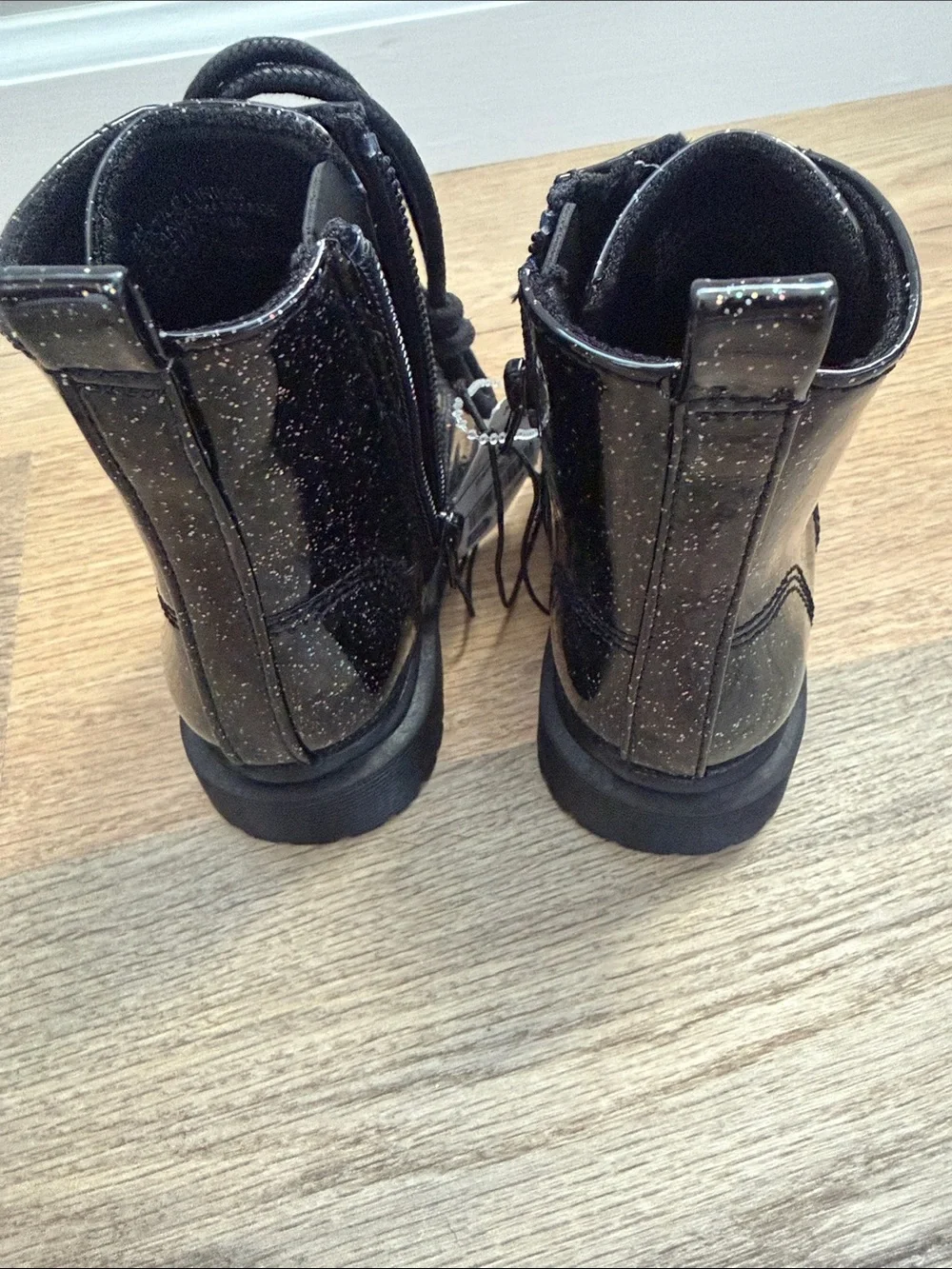 NWT Kids Black Glitter Lace-Up Boots